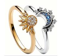 GWSGSFAS Sole e Luna Impilabile Moda Coppia Anello Rame Intarsiato Zircone Girasole Anello-R9111-8