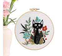 Gwtdtoad Kit Ricamo Gatto - Set Ricamo Motivo Gatto Divertente - Materiale a Mano per Ragazze Donne Appassionate - Corso d'Arte Viaggio Casa Regalo Festa