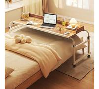 GWWBD Overbed Table, Tavolino da Letto con Ruote，overbed Table, Tavolino da Letto con Ruote Altezza Regolabile Tavolo caffè Carrello Scrivania Laptop Tavolino da Lavoro(Color:Legno+)