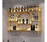 GWWBD Vetrina Espositore Bar,Porta Bottiglie di Vino da Parete Industriale Angolo Bar per Casa Moderno Mobile Bar per Casa Salotto Mensola Bar Sospesa(Size:120 * 15 * 80cm,Color:Oro)