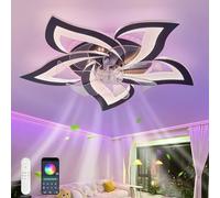 GWYAJTU Lampadario Ventilatore RGB A Colore Variabile, Ventola Soffitto Con Luce Reversibile 6 Velocità, Lampadario Con Pale Silenziosa Dimmerabile Led Per La Camera Dei Bambini-RGB Nero