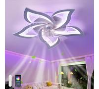 GWYAJTU Lampadario Ventilatore RGB A Colore Variabile, Ventola Soffitto Con Luce Reversibile 6 Velocità, Lampadario Con Pale Silenziosa Dimmerabile Led Per La Camera Dei Bambini-RGB Bianco