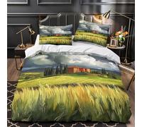 GWZOYTTDE villa toscana 3D Stampa Coperteletto 3pz Microfibra Facile Cura paesaggio dipinto ad olio Coperta Letto 2 federe Resistente Arredo Camera Adolescenti Double（200x200cm）