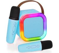 GX GARGIX Cassa Bluetooth Speaker Portatile Karaoke 1 2 Microfoni Senza Fili Effetti Voce (AZZURRO, 2 MICROFONI)