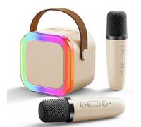 GX GARGIX Cassa Bluetooth Speaker Portatile Karaoke 1 2 Microfoni Senza Fili Effetti Voce (BEIGE, 2 MICROFONI)