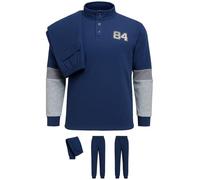 GX GARGIX Pigiama Uomo Invernale in Pile Coral Maglia a Mezzo Collo con Bottoni e Polsini Pantaloni Lunghi Polsini Vari Colori Fantasie Taglie M-XXL (IT, Testo, XL, Regular, Regular, Daniele/Blu)
