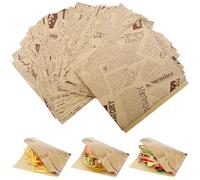 GXFCING 200 Pezzi di Sacchetti per Hamburger, 18 x 18 cm, Modelli di Giornale Marrone, Carta Alimentare Anti Grasso, Sacchetto di Carta per Panini, Hamburger, Snack, Fritte