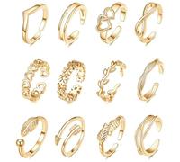 GXGM 12 Pezzi Toe Ring Regolabili Per Donna 14K Placcato oro Semplice Freccia Aperta Fiore Cuore Piede Gioielli Open Toe Ring Set