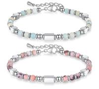 GXGM 2 Pezzi Bracciale Donna Ragazza con Pietre Naturali, Bracciali con Perline Occhio di Tigre e Turchese, Bracciale Regolabile, Regalo Compleanno Natale