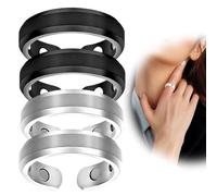 GXGM 4 Pezzi Anello Magnetico, Terapeutico Per Drenaggio Linfatico,Anelli Per Dimagrire,Anello Aperto Per Uomo Donna Set Di Anelli(Nero + Argento)