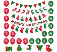 GXGM 5 Pezzi Banner di Natale, Addobbi Albero e 30 PCS Palloncini Natalizi, Striscione Buon Natale Decorazione Feste