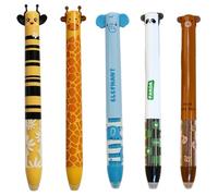 GXGM 5 Pezzi Penne Gel Cancellabili, Penne Cancellabili per Scuola Elementare, Temi Giraffe, Panda, Orsi, Api, Elefanti, Sfera sull'Estremità per Rimuovere l'Inchiostro, Diametro Punta 0,7 mm