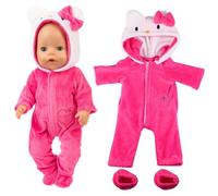 GXGM Vestiti per Bambole per New Born Baby Doll, Abiti per Bambolotti 35-45CM 18", Pagliaccetti Stampa con Cappello, con 1 Paio di Calzini, rosa rossa, 1 set