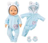 GXGM Vestiti per Bambole per New Born Baby Doll, Abiti per Bambolotti 35-45CM 18", Pagliaccetti Stampa con Cappello, con 1 Paio di Calzini, blu, 1 set