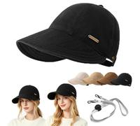 GXHNB UPF 50+ Women's Wide Brim Sun Visor Hat for Ponytails (Black)