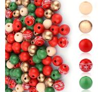 Gxhong 50 mini sfere di legno di Natale, 16 mm, con corda di canapa, perline di Natale, in legno, per decorazioni natalizie, per interni ed esterni, realizzate a mano