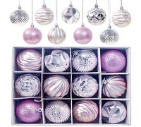 Gxhong Palle di Natale, 12 pezzi Decorazioni Albero di Natale Palline di Plastica, Ornamenti Decorativi Ciondoli Regali Sfere per Albero di Natale lucide e opache Glitter 6CM, Rosa