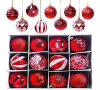 Gxhong Palle di Natale, 12 Pezzi Decorazioni Albero di Natale Palline di Plastica, Ornamenti Decorativi Ciondoli Regali Sfere per Albero di Natale Lucide e opache Glitter 6CM, Rosso