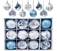 Gxhong Palle di Natale, 12 Pezzi Decorazioni Albero di Natale Palline di Plastica, Ornamenti Decorativi Ciondoli Regali Sfere per Albero di Natale Lucide e opache Glitter 6CM, Blu