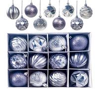 Gxhong Palle di Natale, 12 pezzi Decorazioni Albero di Natale Palline di Plastica, Ornamenti Decorativi Ciondoli Regali Sfere per Albero di Natale lucide e opache Glitter 6CM, Argento