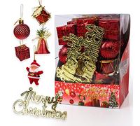 Gxhong Set di decorazioni per albero di Natale, Decorazioni Albero di Natale Palline, Natale Palline ed Un Puntale per Albero di Natale, Ornamenti Decorativi Ciondoli Regali, rosso