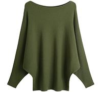 GXIN Maglia da Donna Fuori Spalla Manica a Pipistrello Pullover Sciolto Maglione Casual Top Maglione Oversize in Maglia Calda (Verde Militare)