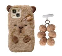 GXJIXf Capybara Plush Phone Case, Cute Fuzzy Kapybara, Warm Winter Case for iPhone 17/16/15/14 Pro Max/Air (With chain,15)