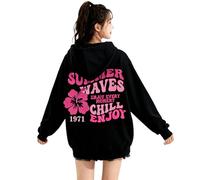 GXJIXf Cute Pink Flower Hoodie for Woman, Girls' Preppy Sweatshirts, Pink Puff Print, Chill Enjoy, Gift for Women & Girls (Black,XXL)