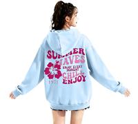 GXJIXf Cute Pink Flower Hoodie for Woman, Girls' Preppy Sweatshirts, Pink Puff Print, Chill Enjoy, Gift for Women & Girls (Light Blue,XL)