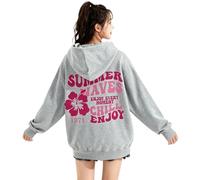 GXJIXf Cute Pink Flower Hoodie for Woman, Girls' Preppy Sweatshirts, Pink Puff Print, Chill Enjoy, Gift for Women & Girls (Gray,XXL)