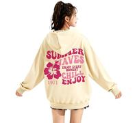 GXJIXf Cute Pink Flower Hoodie for Woman, Girls' Preppy Sweatshirts, Pink Puff Print, Chill Enjoy, Gift for Women & Girls (Apricot,L)