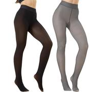 GXJIXf Faux Sheer Women's Fleece Lined Tights, Sheer Thermal Pantyhose, Thick Warm, for Cold Winter (black+gray,L)