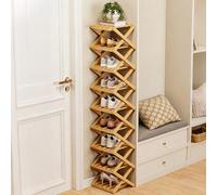 GXJIXf Foldable Bamboo Shoe Rack, Vertical Narrow Shoe Organizer, No Assembly Required, Space-Saving (A,9 layers)