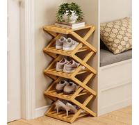 GXJIXf Foldable Bamboo Shoe Rack, Vertical Narrow Shoe Organizer, No Assembly Required, Space-Saving (A,5 layers)