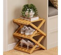 GXJIXf Foldable Bamboo Shoe Rack, Vertical Narrow Shoe Organizer, No Assembly Required, Space-Saving (A,3 layers)