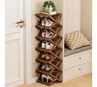 GXJIXf Foldable Bamboo Shoe Rack, Vertical Narrow Shoe Organizer, No Assembly Required, Space-Saving (B,7 layers)