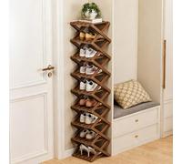 GXJIXf Foldable Bamboo Shoe Rack, Vertical Narrow Shoe Organizer, No Assembly Required, Space-Saving (B,9 layers)