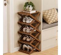 GXJIXf Foldable Bamboo Shoe Rack, Vertical Narrow Shoe Organizer, No Assembly Required, Space-Saving (B,5 layers)
