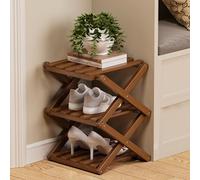 GXJIXf Foldable Bamboo Shoe Rack, Vertical Narrow Shoe Organizer, No Assembly Required, Space-Saving (B,3 layers)