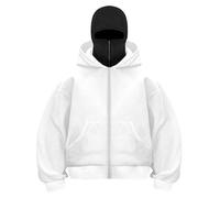 GXJIXf Masked Hoodies for Men, Winter Double Hooded Zip Sweatshirt, Built-in Balaclava, Fleece-Lined, Fashion & Casual (White-B,XXL)