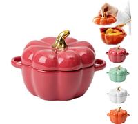 GXJIXf Pumpkin Soup Bowls, 14 Oz Ceramic Pumpkin Bowl with Lids, Oven Safe, Halloween Serving Dishes (red)