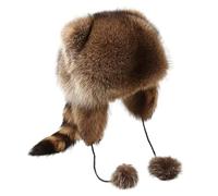 GXJIXf Winter Cute Raccoon Plush Hats, Faux Fur Windproof Hooded, Furry with Tail, for Parent-Child (M)