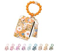 GXJIXf Women's Boho Beaded Wallet with Flower Pattern, Beaded Wristlet Keychain Wallet, Credit Card Holder with beaded & tassel (Yellow)