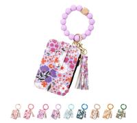 GXJIXf Women's Boho Beaded Wallet with Flower Pattern, Beaded Wristlet Keychain Wallet, Credit Card Holder with beaded & tassel (Light Purple)