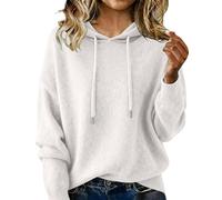 GXJIXf Women's Cashmere Sweaters, Cashmere Hoodies for Women, Cozy Knitted Drawstring Hooded Pullover, for Fall Winter (White,L)