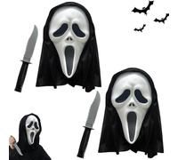 Gxlaihly 2Pcs Maschera per Urlo, Maschera da Fantasma Ghostface di Halloween, Con 2 Coltello, Per Cosplay o Travestimento per Festa di Halloween (4 Pezzi)