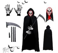 Gxlaihly Costume da Grim Reaper,Costume da Mietitore per Adulto,con Cappuccio Maschera da scheletro, guanti da scheletro,Falce da Tristo Mietitore,per Halloween,Mascherata,Carnevale,Cosplay (Adulto-C)