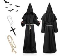 Gxlaihly Costume da Monaco,Costume Prete,Costume da Monaco Medievale,Costume da Prete per Adulto,Con Croce e Corda,Costume Halloween Uomo,Per feste Cosplay,Halloween,Carnevale (Nero, Bambino-XL)