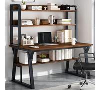 GXLBDK Scrivania Moderna con Ripiani di Stoccaggio e Libreria, Scrivania con Struttura Metallica Semplice e Robusta per Postazione di Lavoro a Casa,Nero,31.4 * 19.6in