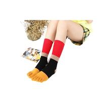 GXMDSGZ 5 paia di calzini lunghi da donna con dita dei piedi, in cotone a righe, cuciture colorate, morbidi ed elastici, Happy Socks 4 stagioni(Red)